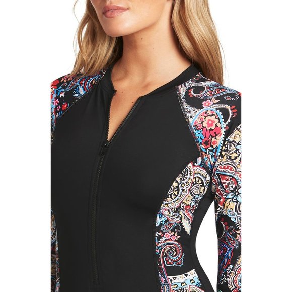 🆕 SEA LEVEL Long Sleeve Rashguard Zip Front Swimsuit Black 8 - Picture 4 of 7